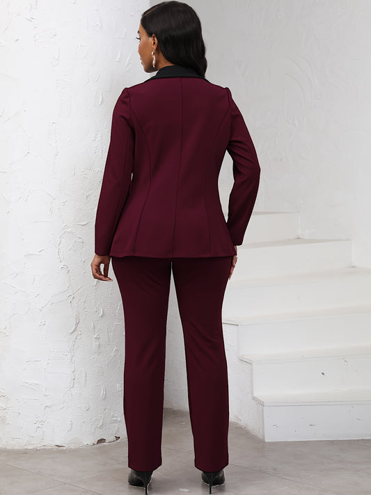 European and American Style New Women's 2pcs Set, Fashionable, Elegant, Simple, Autumn and Winter, Colorful Suit Matching, Hip-Hugging, Straight, Long Pants, Professional Suit